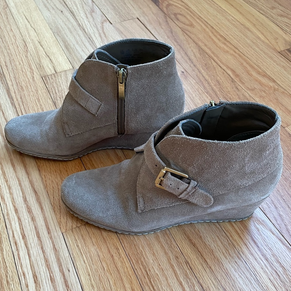 Franco Sarto “Amerosa” Suede Wedge Booties with Buckle